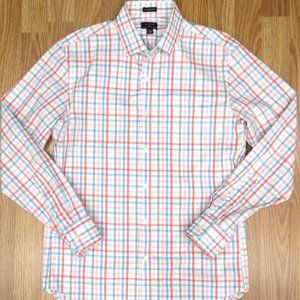 J.CREW THOMPSON FLEX REGULAR FIT 100% COTTON SHIRT WHITE & PINK PLAID MEDIUM, M